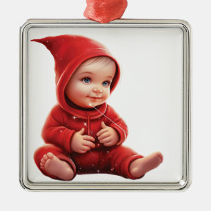 ORNAMENTO DE METAL BEBÊ FESTIVO FOFO VESTIDO DE VERMELHO