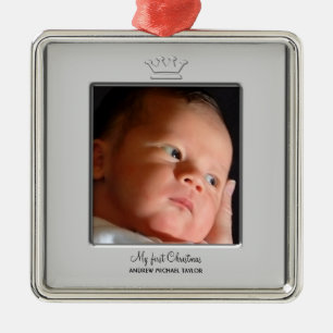 Ornamento De Metal Bebê Menino Príncipe Coroa Primeiro Natal Foto