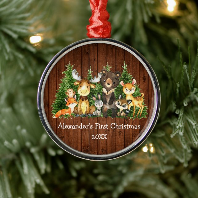 Ornamento De Metal Bebê Primeiro Natal Animais Florestais Russos (Árvore)