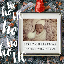 Ornamento De Metal Bebê Primeiro Natal Foto Moderna Minimalista