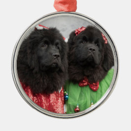 Ornamento De Metal bebês newfie sob a árvore