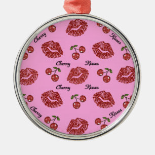 Ornamento De Metal Beijos de Cereja Rockabilly RAB em Rosa