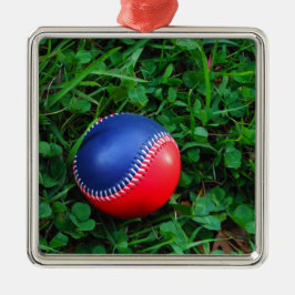 Ornamento De Metal Beisebol Vermelho e Azul com Pintura Branca