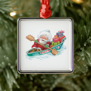 Ornamento De Metal Bela Cartoon Jolly Papai Noel em um Barco de Filei