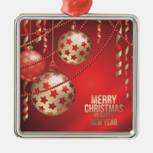 Ornamento De Metal Belas Bolas de Natal Vermelhas e Douradas