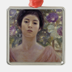 Ornamento De Metal Beleza Japonesa com Flores de Glória da Manhã Roxa