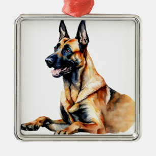 ORNAMENTO DE METAL BELÍSSIMO CÃO BELGA MALINOIS PRETO E CASTANHO