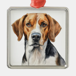 Ornamento De Metal BELÍSSIMO CÃO FOXHOUND TRI COLOR Aquarela