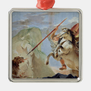 Ornamento De Metal Bellerophon, Pegasus de montada, massacrando o
