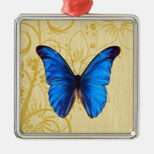 Ornamento De Metal Belo Blue Butterfly Vintage art