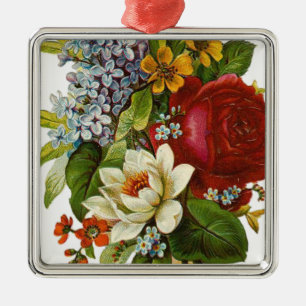 Ornamento De Metal Belo Buquê Romântico de Verão com Rosa vermelha