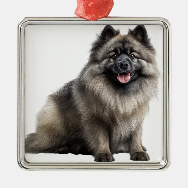 ORNAMENTO DE METAL BELO CACHORRO DE KEESHOND FLUFFY (Frente)