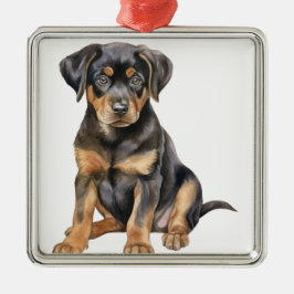 ORNAMENTO DE METAL BELO CACHORRO NEGRO E TAN ROTTWEILER