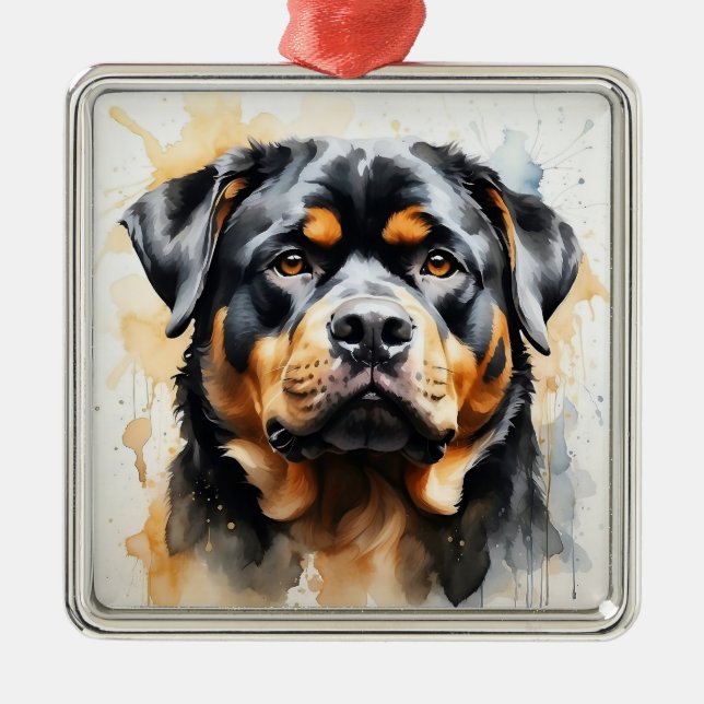 ORNAMENTO DE METAL BELO CACHORRO NEGRO E TAN ROTTWEILER (Frente)