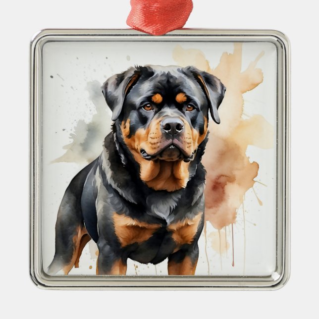 ORNAMENTO DE METAL BELO CACHORRO NEGRO E TAN ROTTWEILER (Frente)