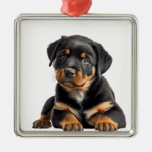 ORNAMENTO DE METAL BELO CACHORRO NEGRO E TAN ROTTWEILER (Frente)