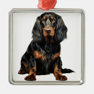 ORNAMENTO DE METAL BELO CACHORRO PRETO E TAN GORDON SETTER