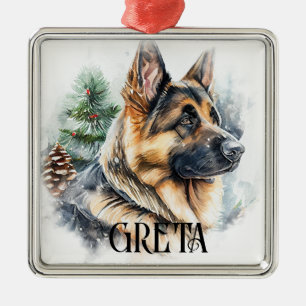 ORNAMENTO DE METAL BELO CÃO DE GERMAN SHEPHERD DE ÁGUA