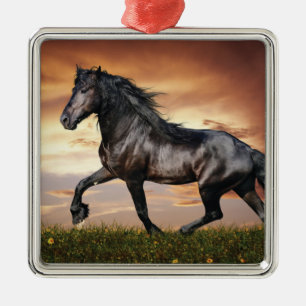 Ornamento De Metal Belo Cavalo Negro