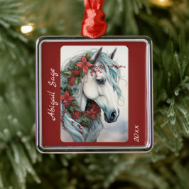 Ornamento De Metal Belo Natal de Cavalo Branco Personalizado