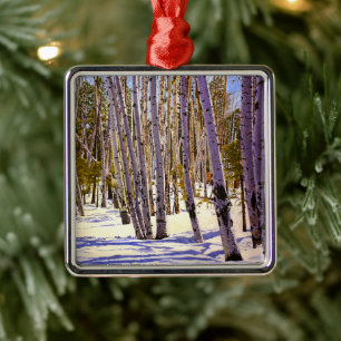 Ornamento De Metal Belos Álamos de Inverno em Violeta Verde Branco Az