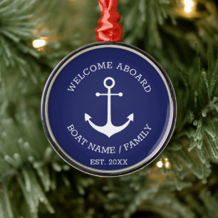 Ornamento De Metal Bem-vindo à âncora náutica personalizada azul m