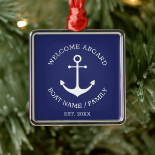Ornamento De Metal Bem-vindo à âncora náutica personalizada azul m