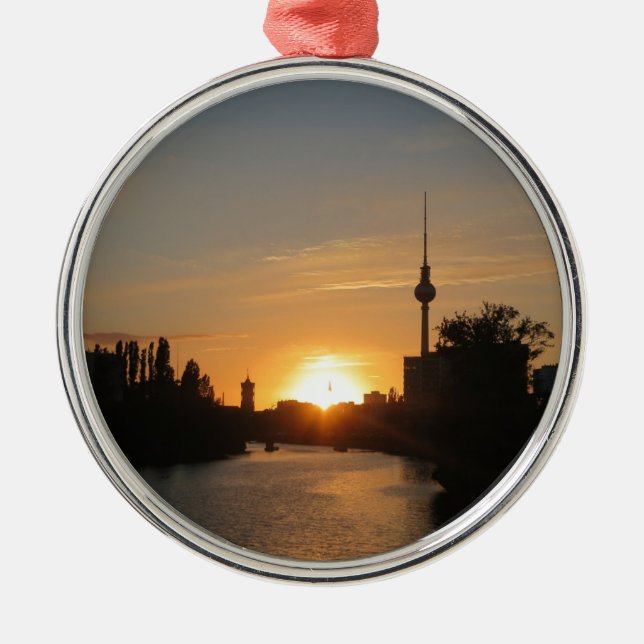 Ornamento De Metal Berlim Alemanha Skyline Night Postcard Fernsehturm (Frente)