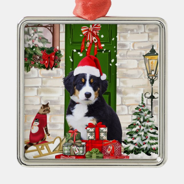 Ornamento De Metal Bernese Mountain Dog Natal (Frente)