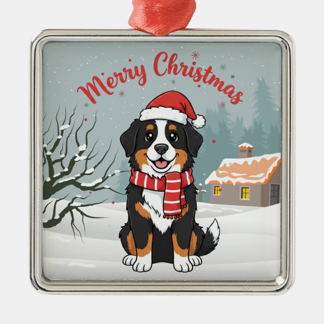 Ornamento De Metal Bernese Mountain Dog Snowy Christmas Doodle (Frente)