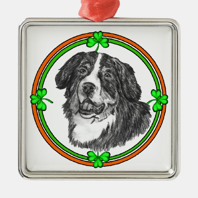 Ornamento De Metal Bernese Mtn Dog St Patricks (Frente)
