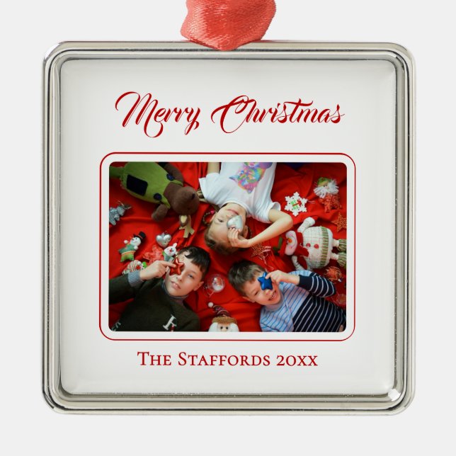 Ornamento De Metal Berry Merry Christmas White Photo Ornament (Frente)