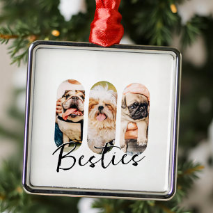Ornamento De Metal Besties Pet Simple Modern Reproduzir Três Fotos