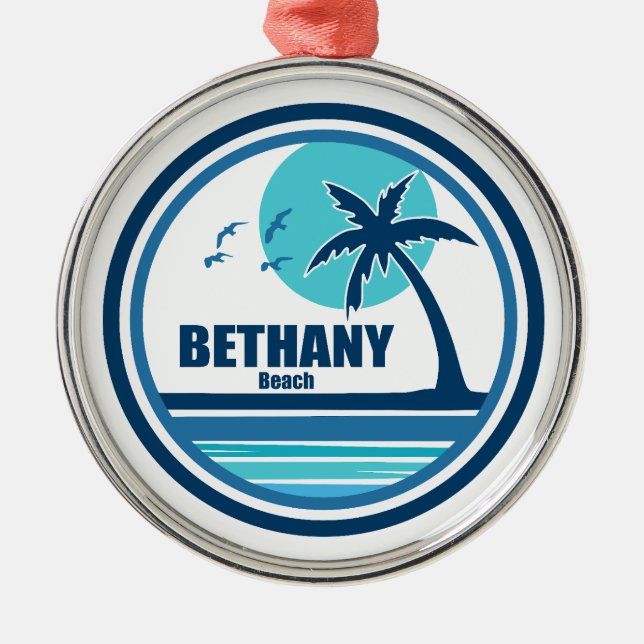 Ornamento De Metal Bethany Beach Delaware Palm Tree Birds (Frente)