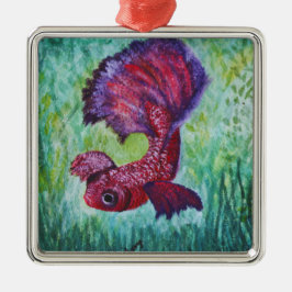 Ornamento De Metal Betta aquarela