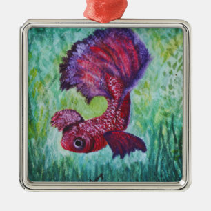 Ornamento De Metal Betta aquarela