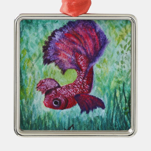 Ornamento De Metal Betta aquarela (Frente)
