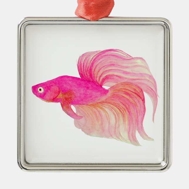 Ornamento De Metal Betta Fish Watercolor Rosa (Frente)