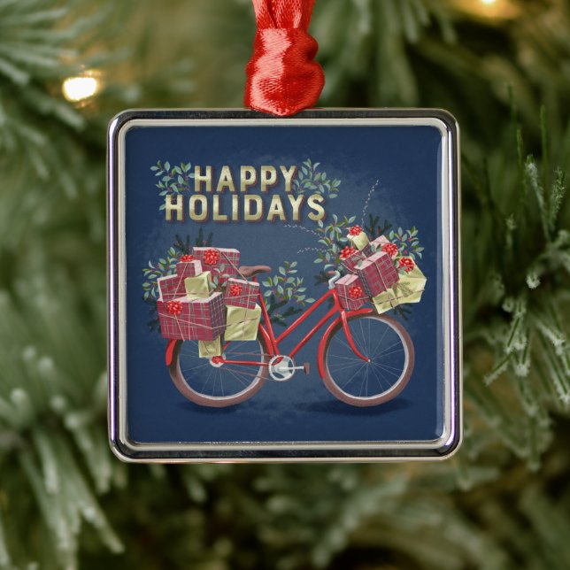 Ornamento De Metal Bicicleta de Natal Vermelho com Presentes (Árvore)