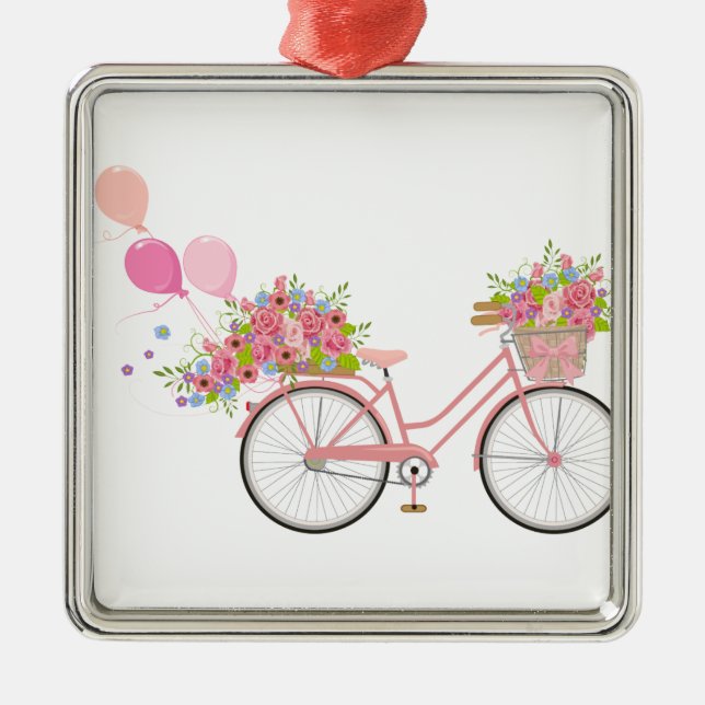 Ornamento De Metal Bicicleta Rosa Whimsical (Frente)