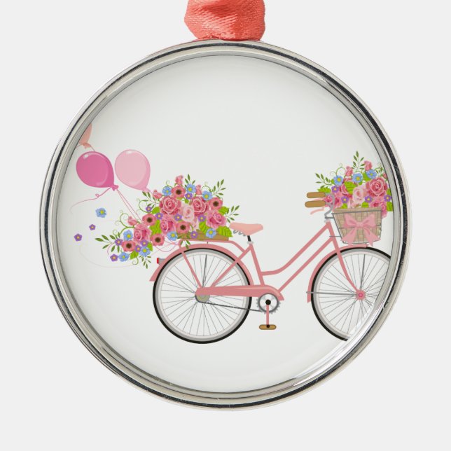 Ornamento De Metal Bicicleta Rosa Whimsical (Frente)