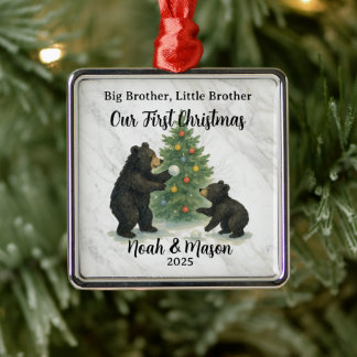 Ornamento De Metal Big Brother Little Brother Bear Custom Christmas