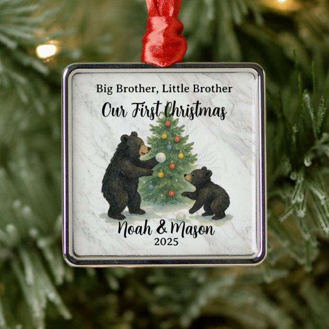 Ornamento De Metal Big Brother Little Brother Bear Custom Christmas (Árvore)