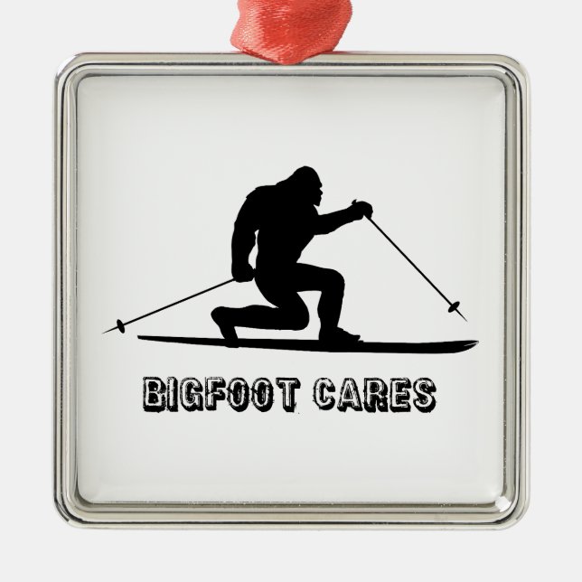 Ornamento De Metal Bigfoot Cares Telemark Skiing (Frente)