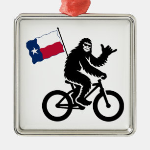 Ornamento De Metal Bigfoot Ciclista Bandeira do Texas