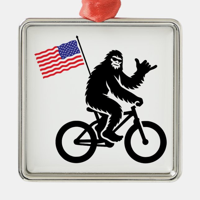 Ornamento De Metal Bigfoot Cycling American Flag (Frente)