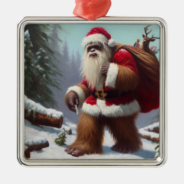 Ornamento De Metal Bigfoot Santa Claus (Frente)
