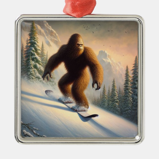 Ornamento De Metal Bigfoot Snowboard (Frente)