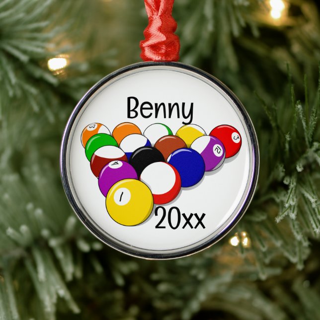 Ornamento De Metal Billiard Piscinas Balls and Cues (Árvore)