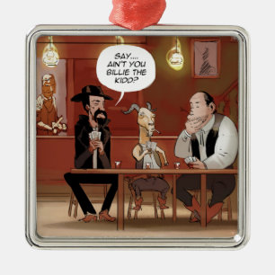 Ornamento De Metal Billy The Kid? Cartoon de Cabra Engraçado